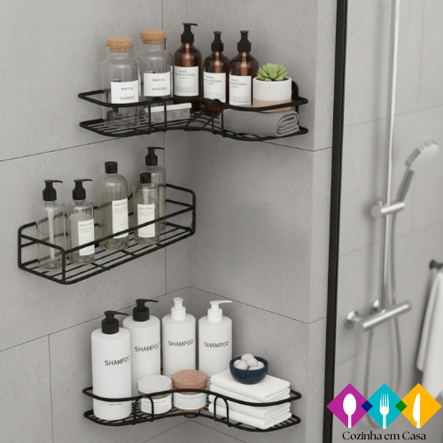 Kit 1/2/3 Prateleiras De Banheiro Suporte De Shampoo Organizador Sem Furo Reto e Canto em Oferta na Shopee