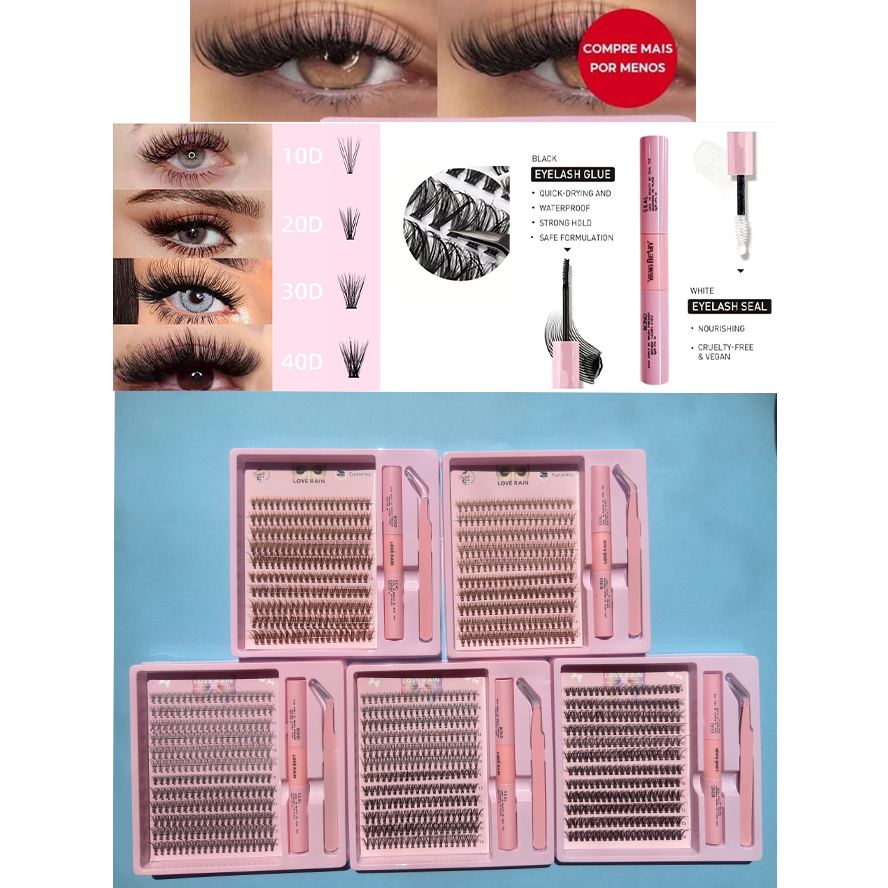 kitCílios Postiços De Vison Individuais-Cluster De Volume Marrom e preto Para Extensões DIY