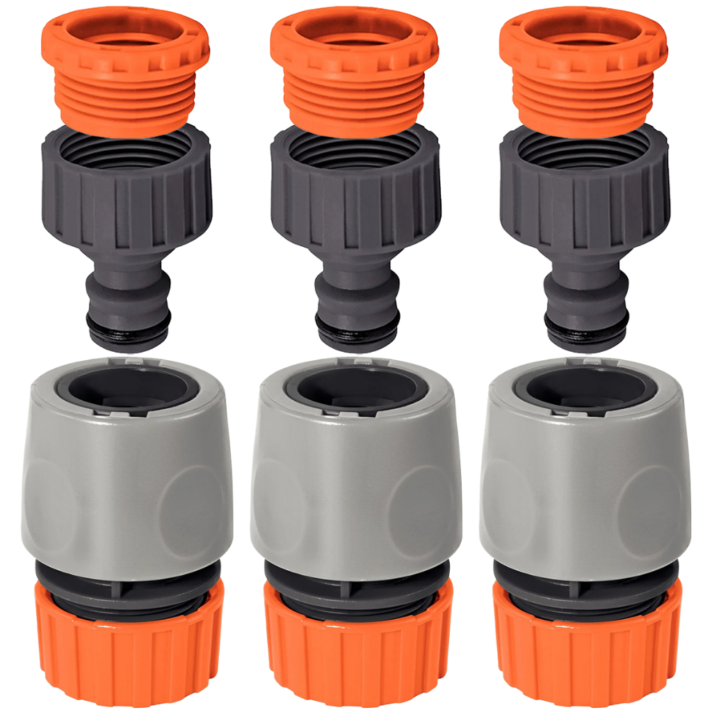Kit Irrigação Jardim 3 Engate Rápido + 3 Adaptador Rosca 3/4 x 1/2 Mangueira Torneira Tramontina