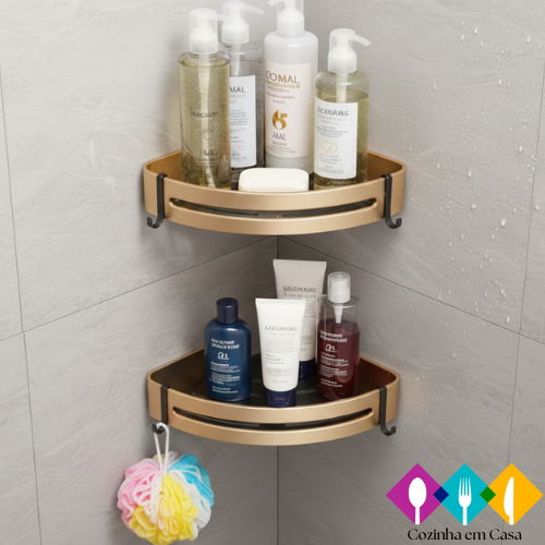 Kit 2 Acessórios para banheiro, rack de armazenamento de banheiro em alumínio preto com dourado em Oferta na Shopee