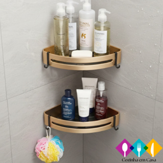 Kit 2 Acessórios para banheiro, rack de armazenamento de banheiro em alumínio preto com dourado em Oferta na Shopee