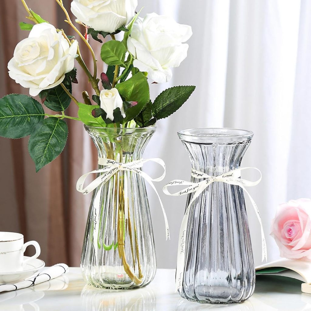 1 Vaso Para Decoração de Vidro Transparente Canelado 21,8cm - Na Caixa Para Presente em Oferta na Shopee