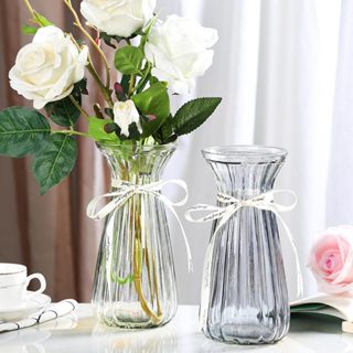 1 Vaso Para Decoração de Vidro Transparente Canelado 21,8cm - Na Caixa Para Presente em Oferta na Shopee