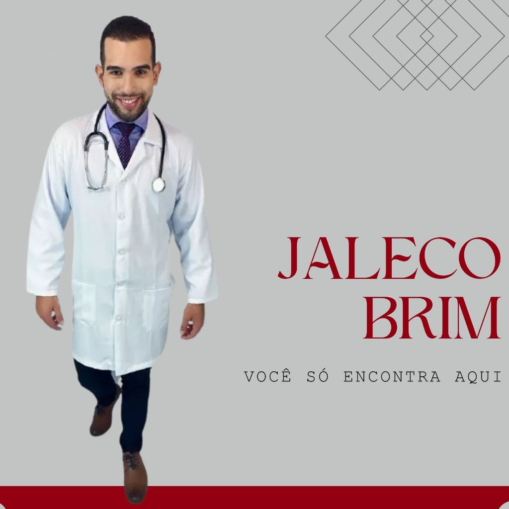 Jaleco Masculino Brim Manga Longa Com Punho, Bordado Grátis em Oferta na Shopee