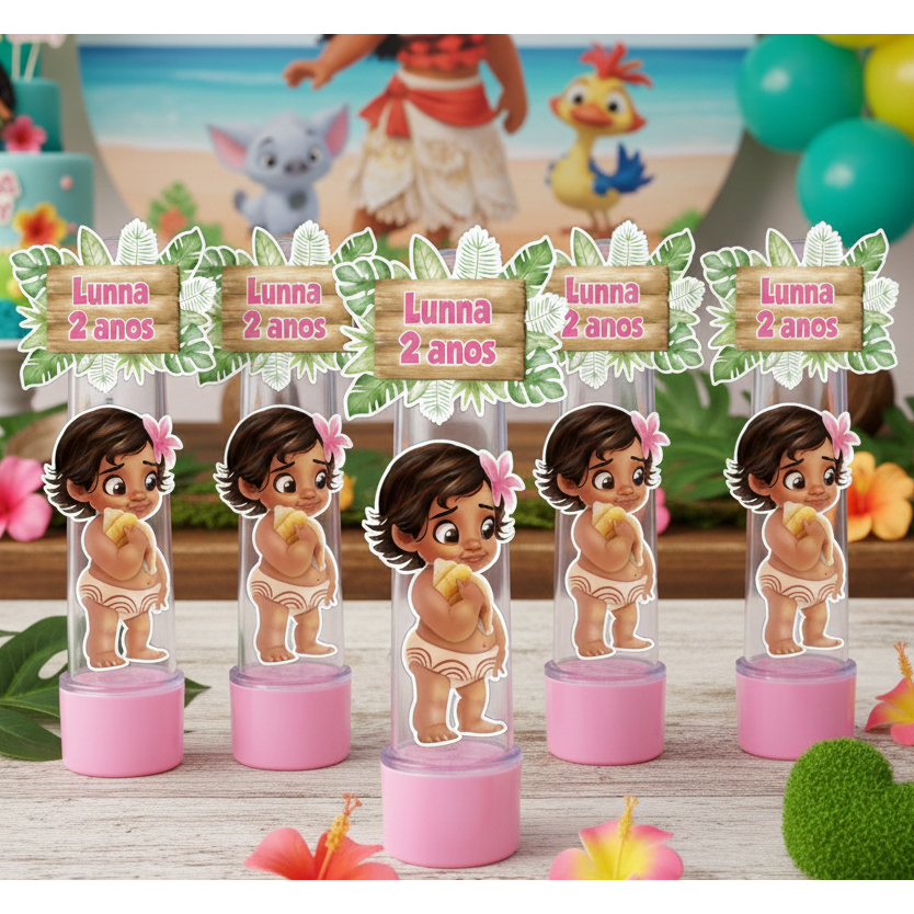 30 Apliques (ATENÇÃO 15 PARES) Moana Baby para tubete grande lembrancinha festa infantil personalizado com nome e idade