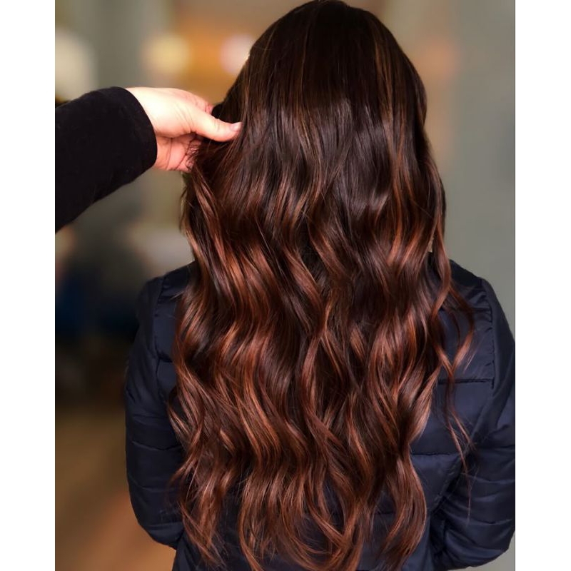 Aplique tic tac morena iluminada castanho com luzes cobre- extensão de cabelo fibra humanizada parece com cabelo humano