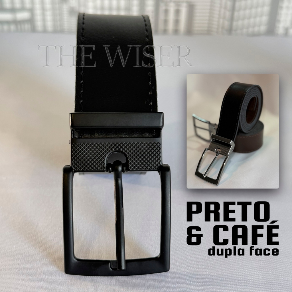 Cinto DUPLA FACE Masculino - 125 CM Tamanho Único Couro Rock Premium Fivela Níckel e All Black