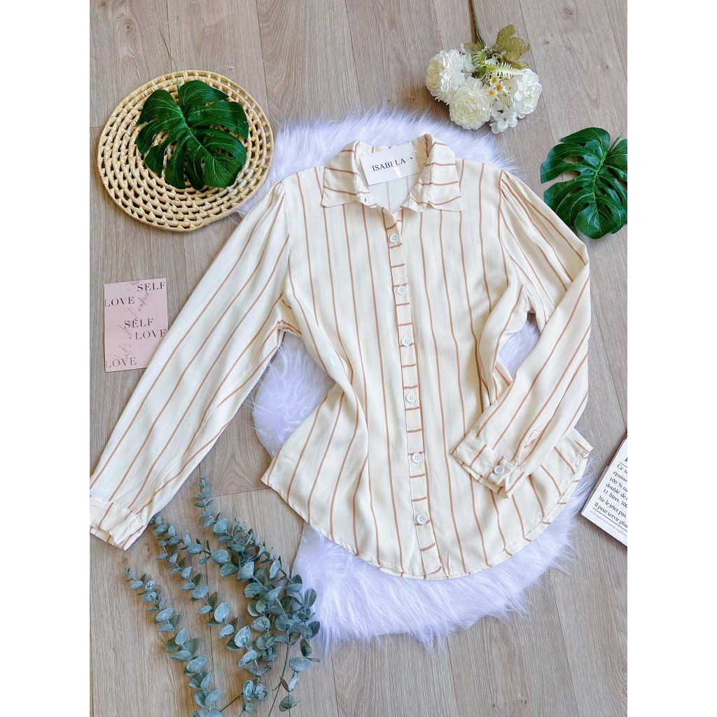camisa feminina abotoar listrada Casual SP028 em Oferta na Shopee