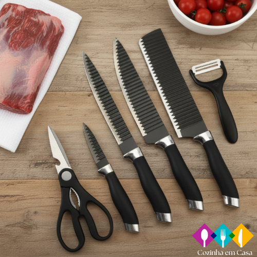 Imagem Kit de Facas Churrasco Profissional Antiaderente 6 Peças
