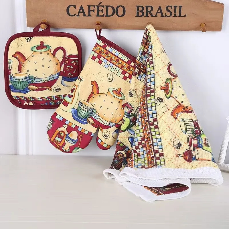 Kit Utensílios de Cozinha 3 Peças Luva Térmica Descanso de Panela Pano de Prato em Oferta na Shopee