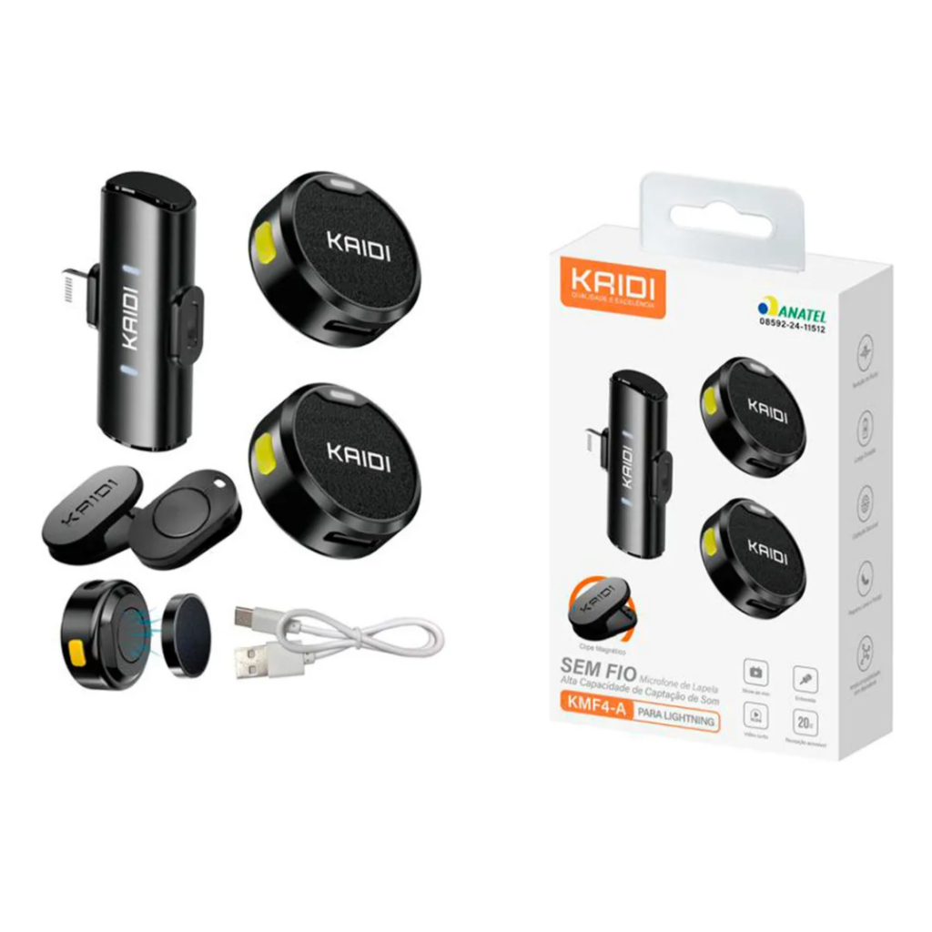 Microfone Sem Fio Lapela Imã Duplo Anti Ruído para Iphone 11 12 13 14
