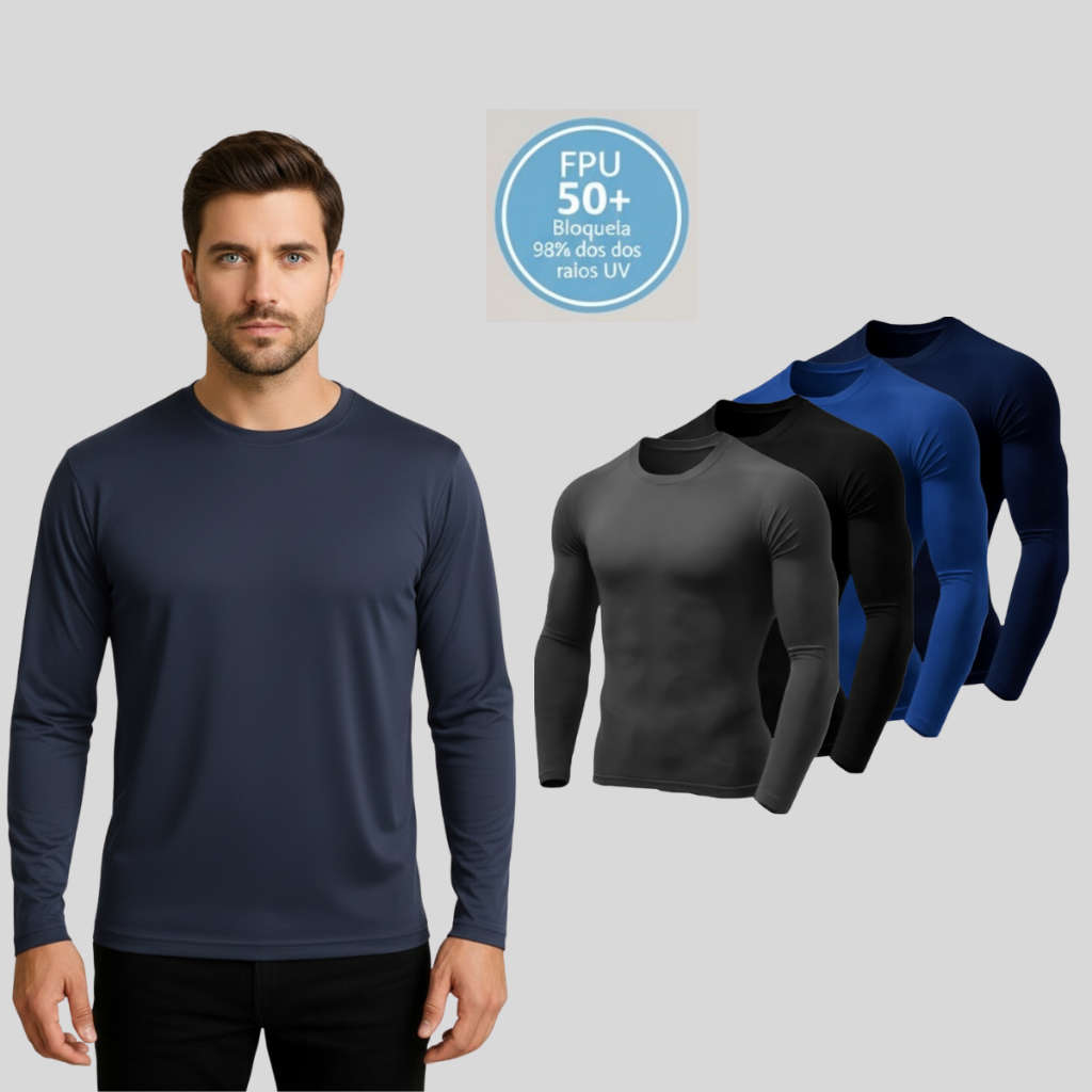 Camisa Térmica Proteção Uv 50+ Segunda Pele Camiseta Blusa Malha Fria Unissex Academia Manga Longa