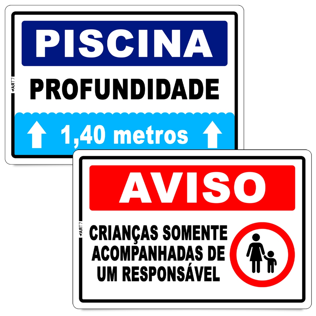 Kit 2 Placas Sinalização Piscina Regras Profundidade