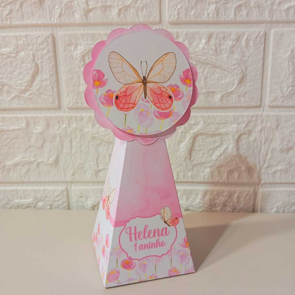 10 Caixa Milk Pirâmide Personalizada Jardim das Borboletas - PEGUE E MONTE | Lembrancinha Infantil | Festa | Aniversário
