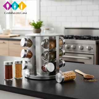 Porta Tempero Condimento Inox 12 Potes Suporte Giratório em Oferta na Shopee