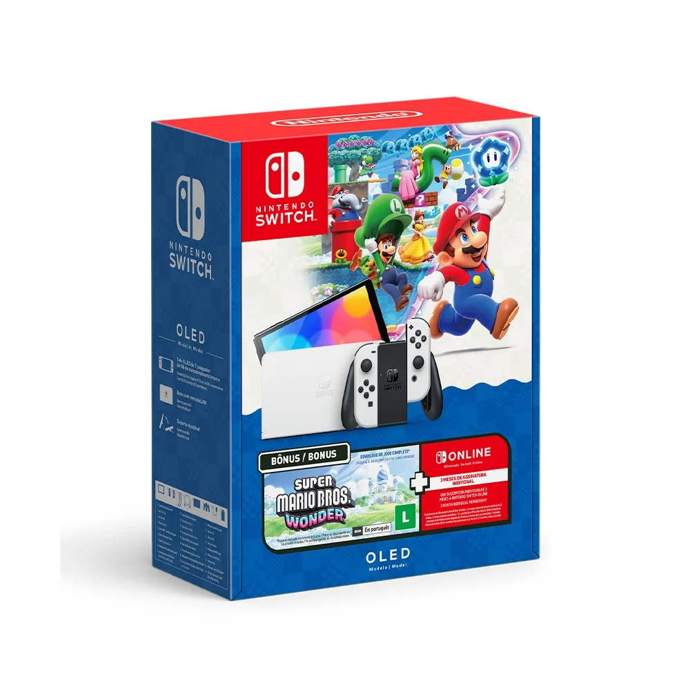 Console Nintendo Switch OLED + Super Mario Bros. Wonder + 3 Meses de assinatura individual