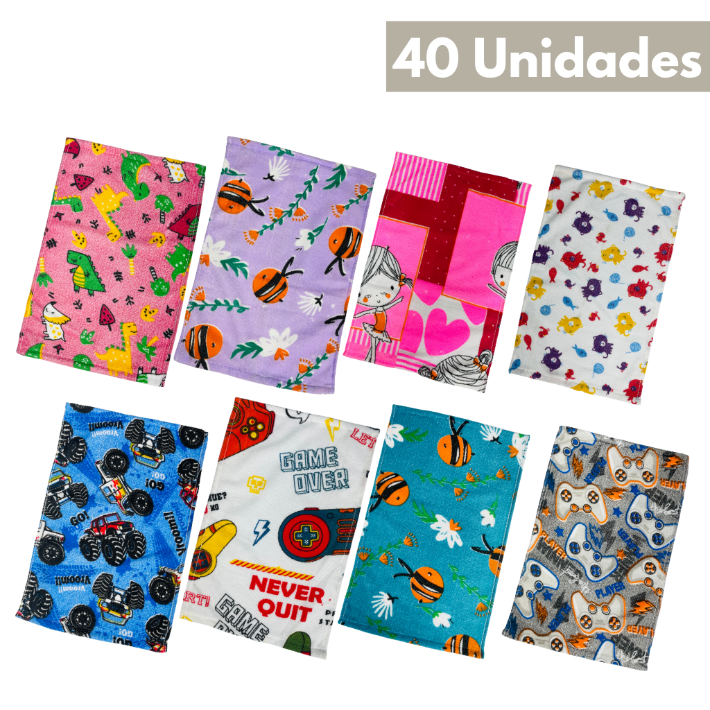 Kit 40 Toalhas Lavabo Infantil Boca e Mão Desenhos 28x45 em Oferta na Shopee