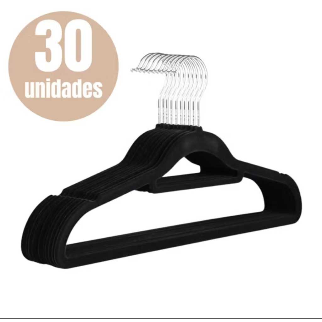 Cabides Reforçados de Veludo Slim Adulto Antideslizante Ultrafino Preto Com 30un Economia De Espaço CSCABIDES em Oferta na Shopee