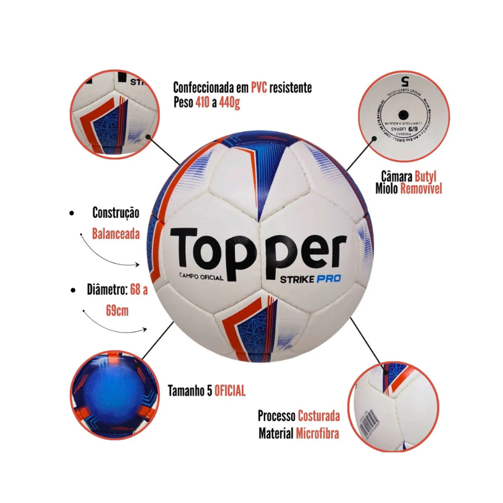 BOLA FUTEBOL CAMPO TOPPER STRIKE PROFISSIONAL JOGOS E TREINOS OFICIAIS