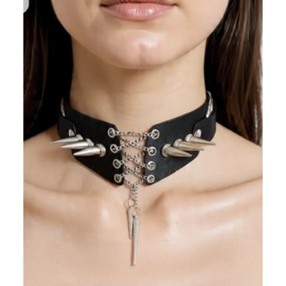 Choker Ellie com Spikes e Correntes acessório Gótico colar da moda em Oferta na Shopee