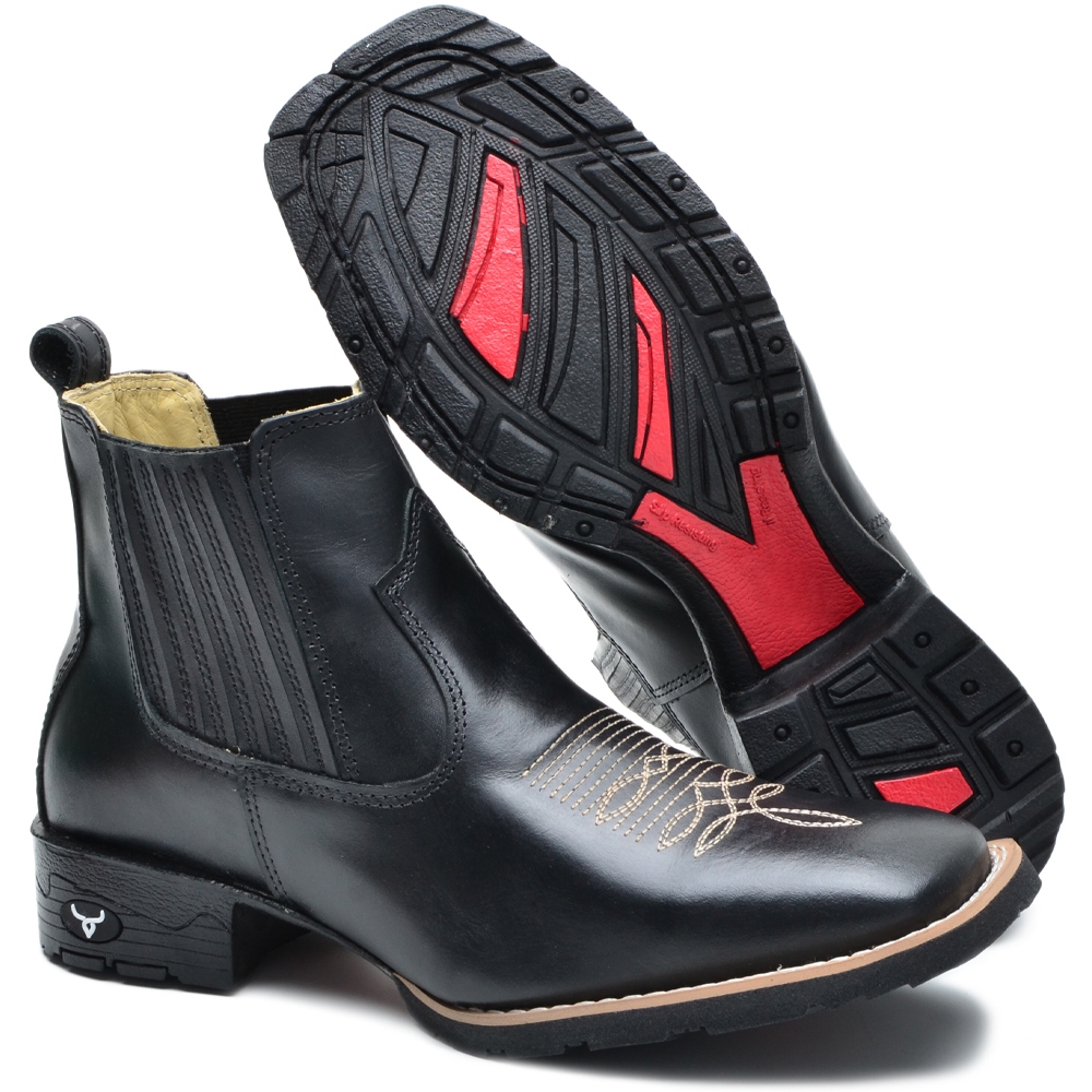 Botina Texana Country Masculina Cano Curto Bico Quadrado Brete Boots De Couro Legítimo Macia
