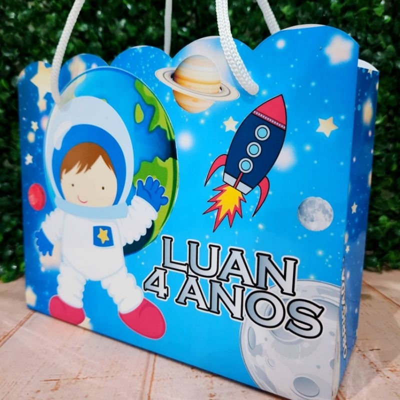 Sacolinha G Personalizada Ondulada Astronauta lembrancinha de aniversário festa infantil