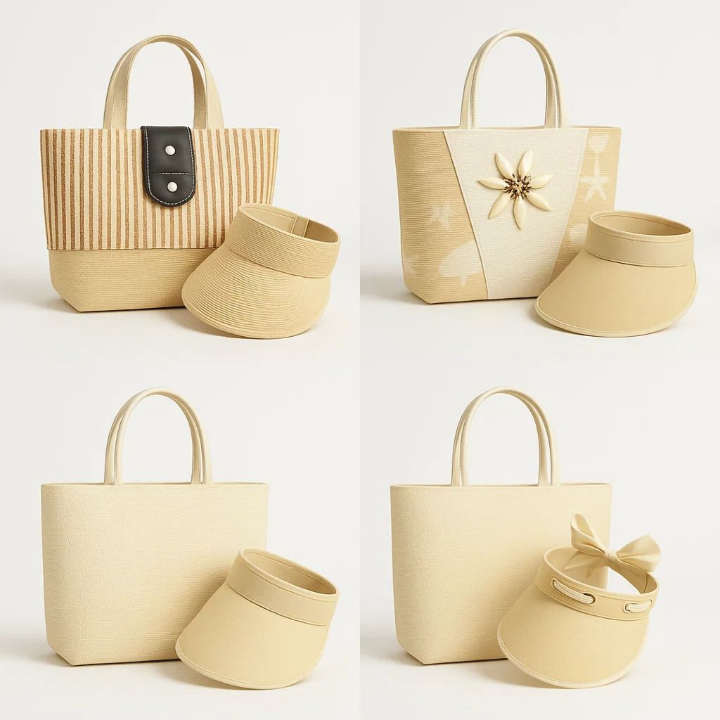 Kit Praia Feminino Completo Bolsa De Palha + Viseira De Sol Palha Look Praia Verão, Piscin...