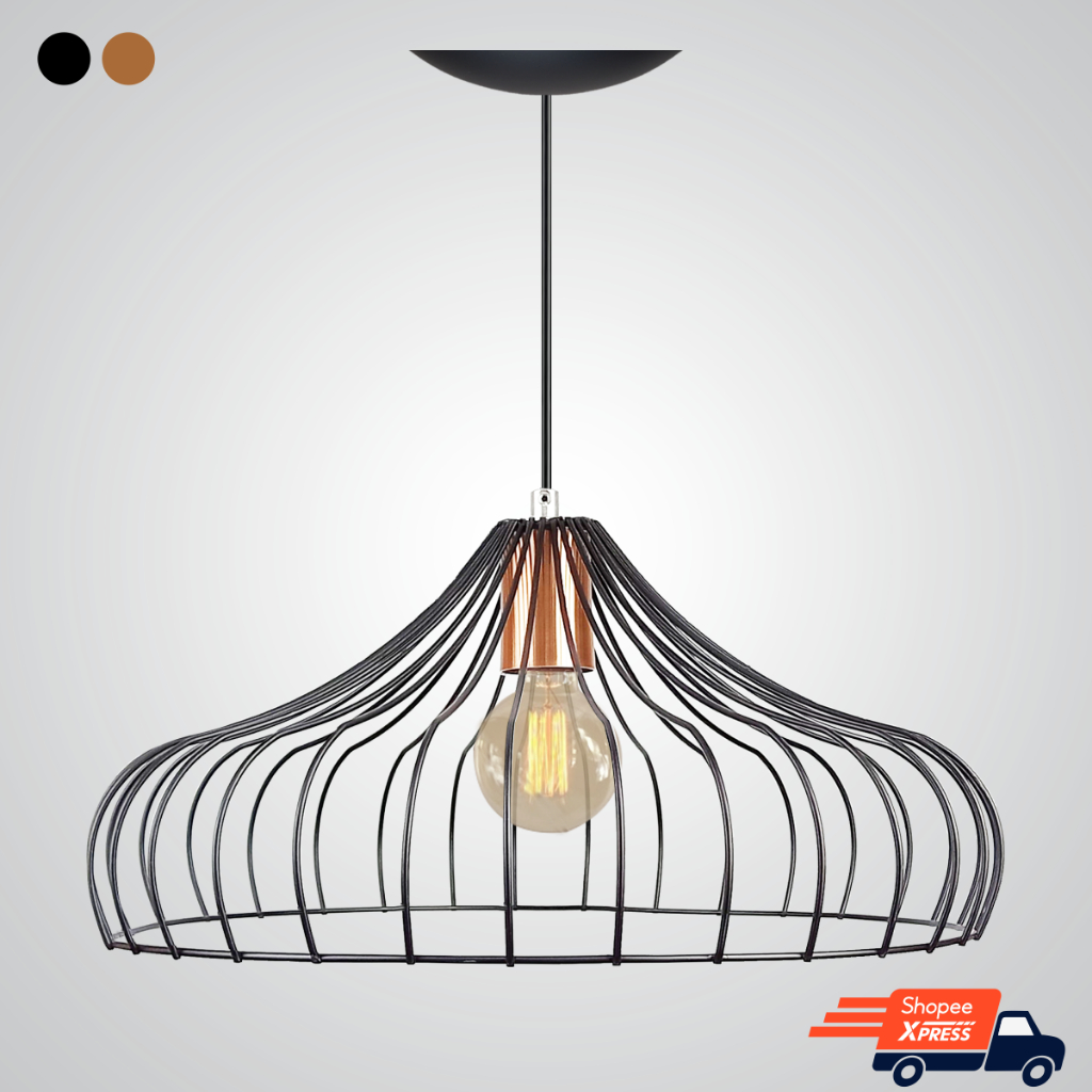 Lustre Luminária Pendente Aramado Wind Wireframe 42cm Utron Balcão Sala Varanda Cozinha Preto Cobre
