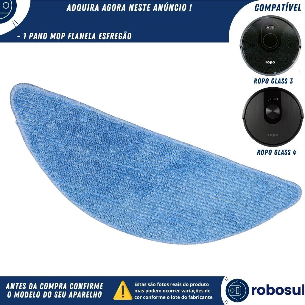Pano Mop Esfregão Para Robô Aspirador Ropo Glass 3 e Glass 4