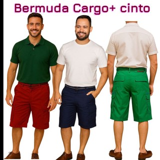Bermuda cargo + mimo(cinto) presente dia dos pai.Bermuda social masculina com cinto,cores,vermelha, azul,verde.Cores lis