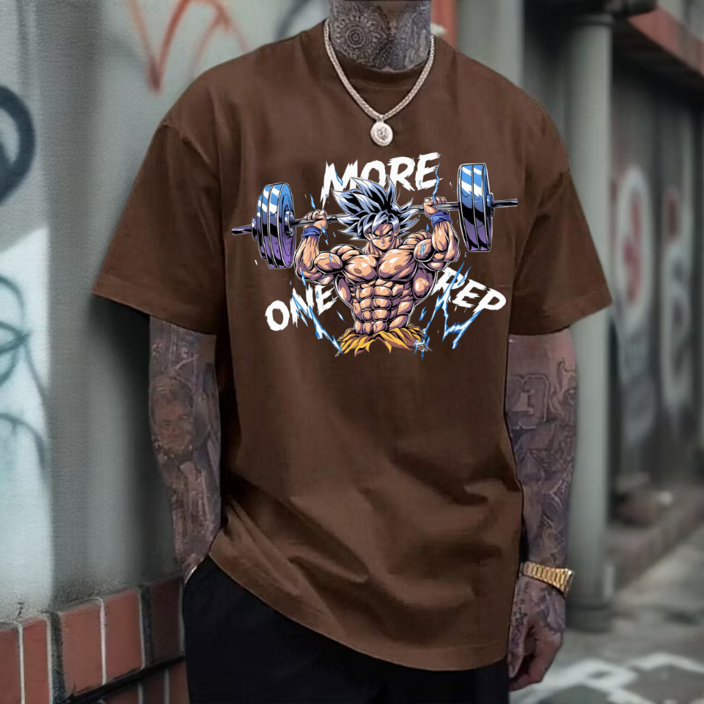 Camiseta Premium Oversized Academia Fitness Estampado Mais Uma Repetição Goku 100% Algodão P ao GG