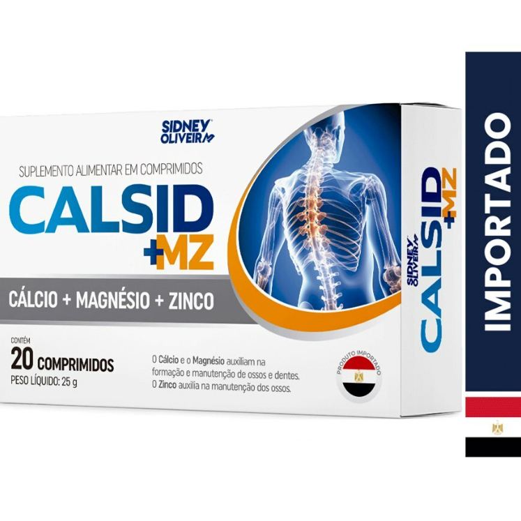 CÁLCIO + MAGNÉSIO + ZINCO CALSID + MZ 20 COMPRIMIDOS IMPORTADO SIDNEY OLIVEIRA