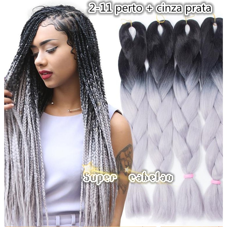 Kanekalon Jumbo Tranças Box Braid Twist Cor 2-25 Preto + branco 2-11 ombre hair californiana Cabelo 165gramas 208cm