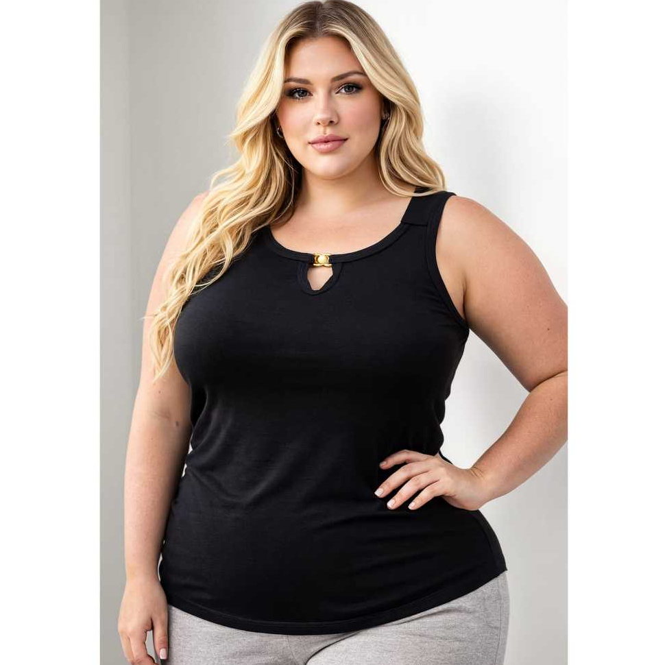 Blusa Feminina Plus Size Luxo Elegante Viscolycra Premium Detalhe Pérola GG BLUSINHA REGATA