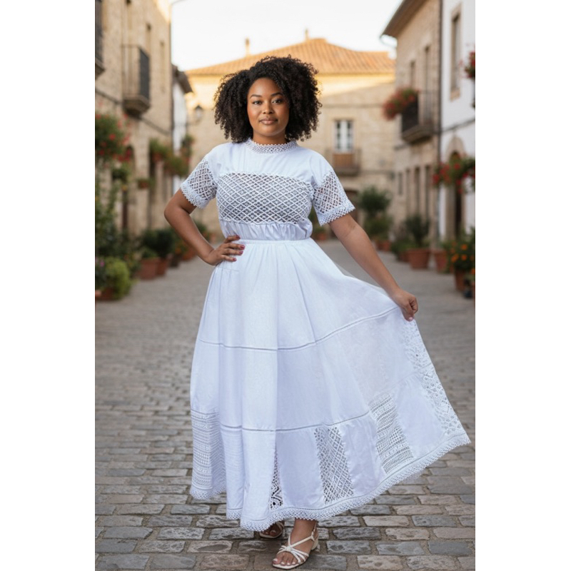 Saia Luxo Feminina de Xirê – Roupas de Santo Umbanda Candomblé – Modelos com Gripir Entremeio Bordado Inglês