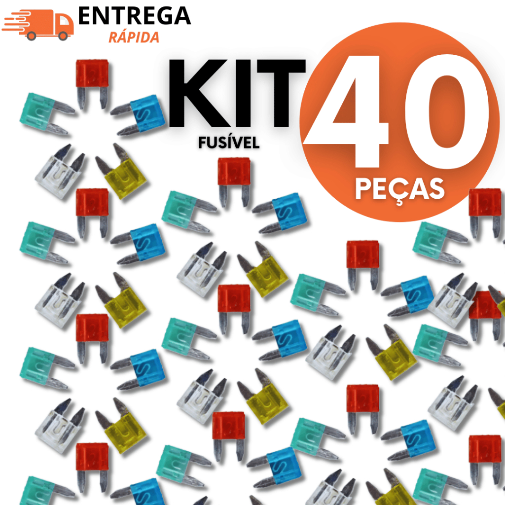 Conjunto 40 Fusíveis Automotivos Coloridos Mini 5a-10a-15a-20a-25a-30a Carro Moto Reposição Completa Premium Utilidades