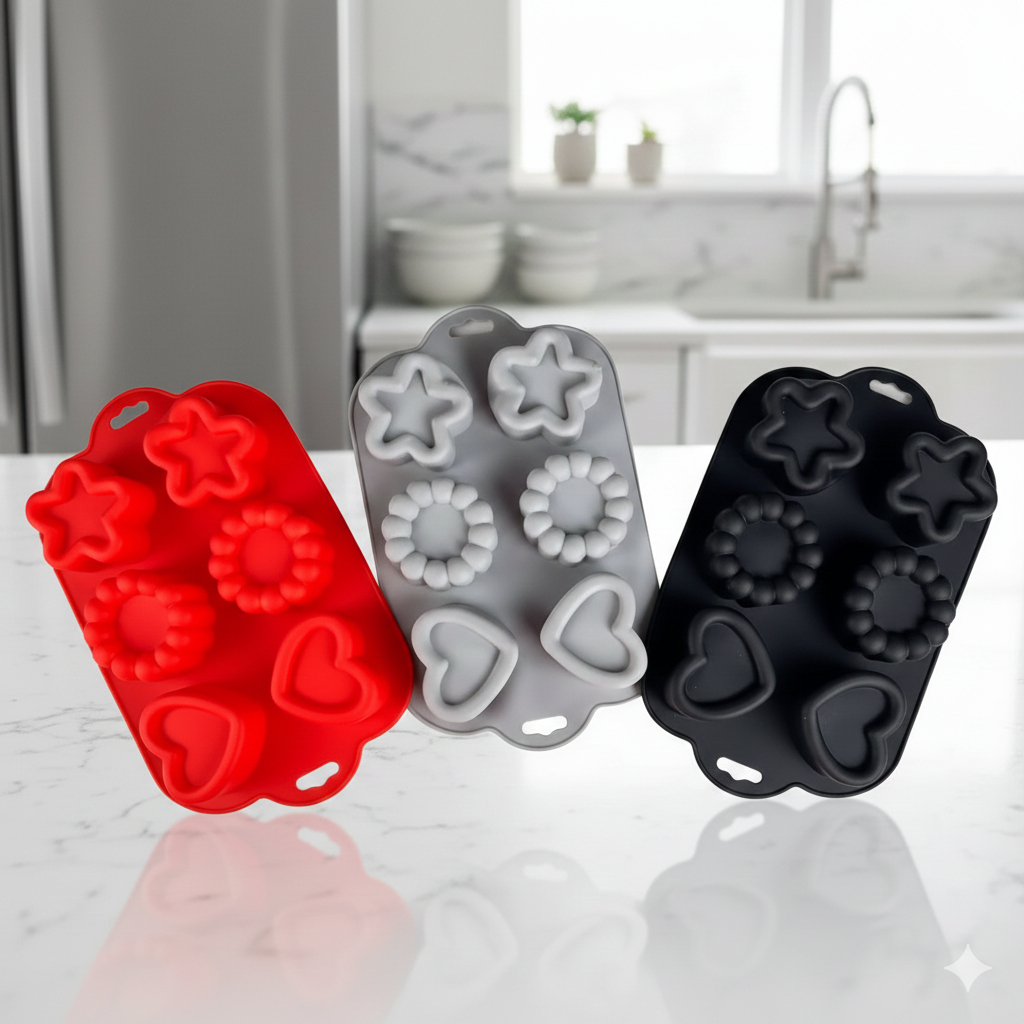 Forma De Silicone 28cmX17,5cmX3,5cm Cupcake Bolo Pudim Gelatina Trufa Forno Air Fryer Micro-ondas Vermelha Cinza Preta