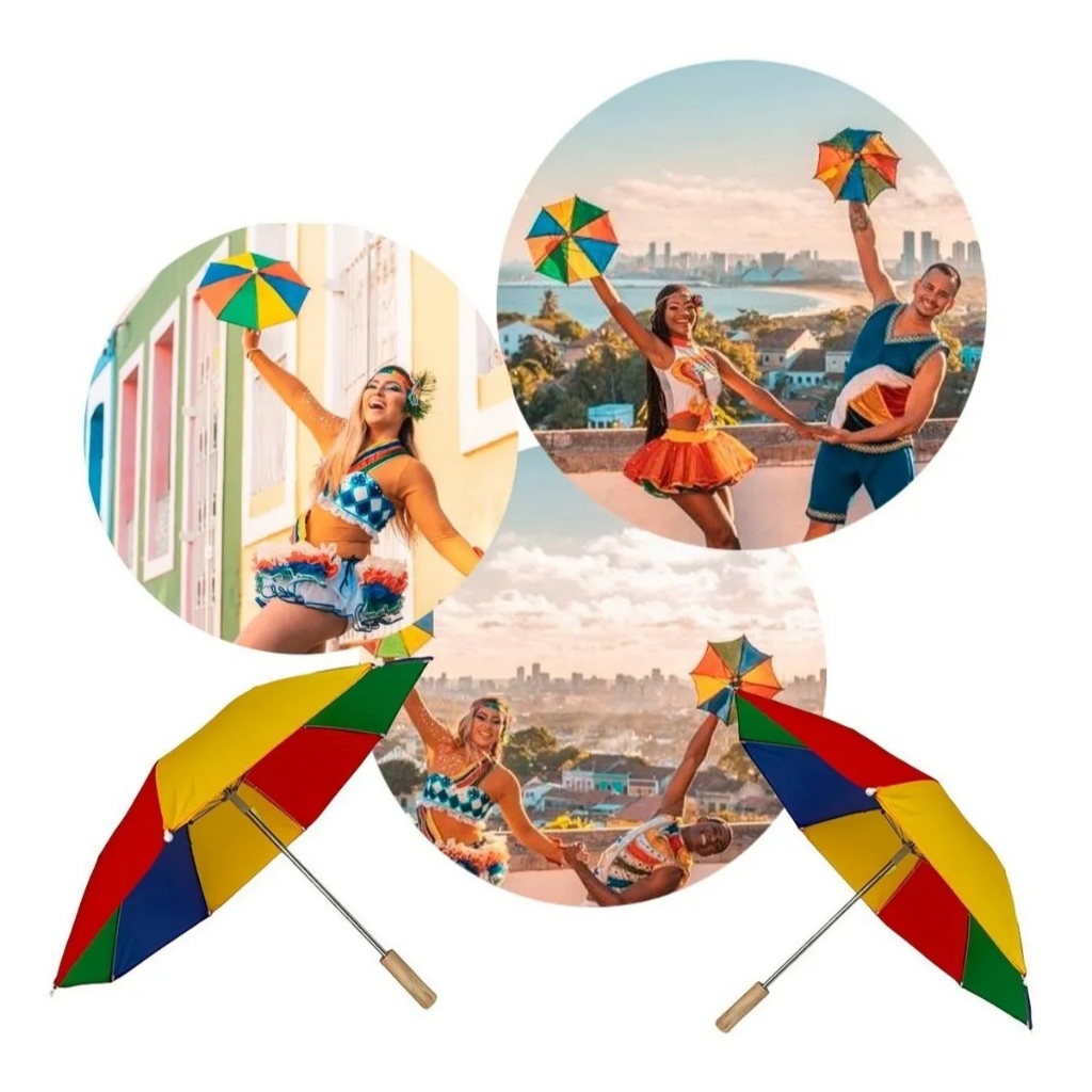 Kit Mini Guarda Chuva Carnaval Frevo Sombrinha Festa Dança