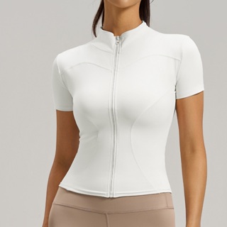 Camiseta Apertada Zipper Yoga Vestuário Feminino De Secagem Rápida Esportivo De Manga Curta Jaqueta Gola Alta Aptidão De em Oferta na Shopee