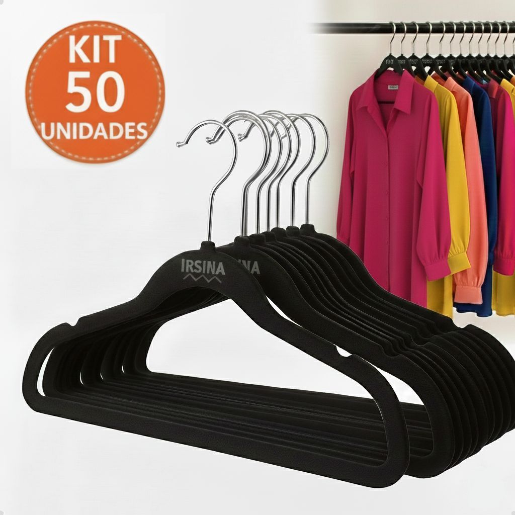 Kit 50 Cabides Veludo Slim Adulto Antiderrapante Ultra fino, Resistente e Organizador em Oferta na Shopee