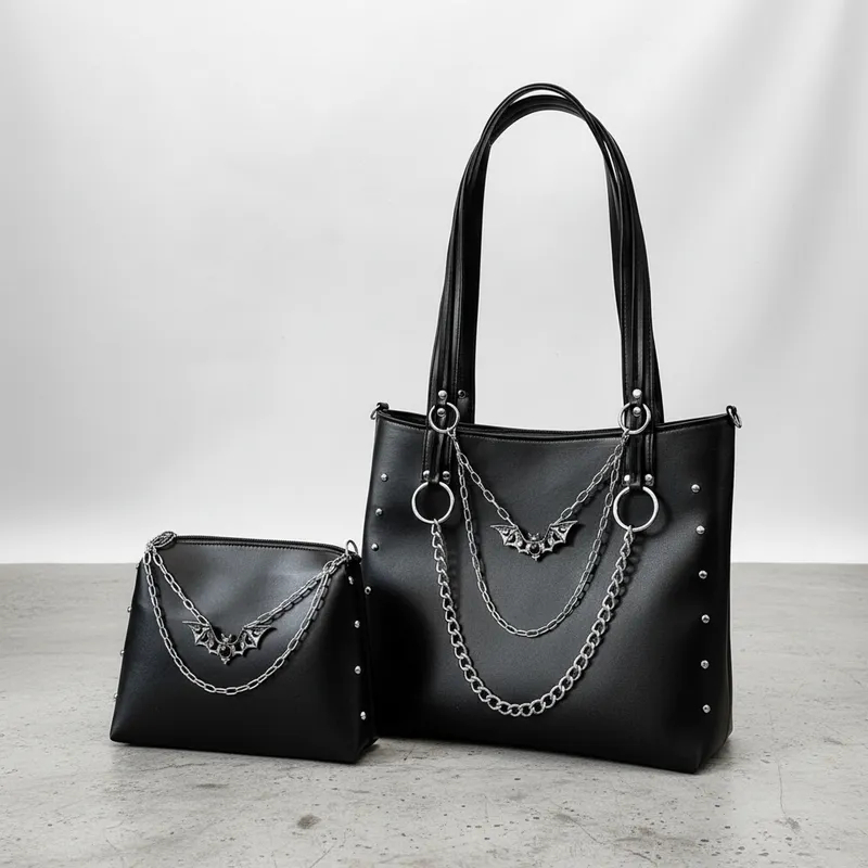 Kit 2 Bolsas Tote e Tiracolo Morcego Correntes Spikes Personalizável Acessório Gótico Dark Festival em Oferta na Shopee