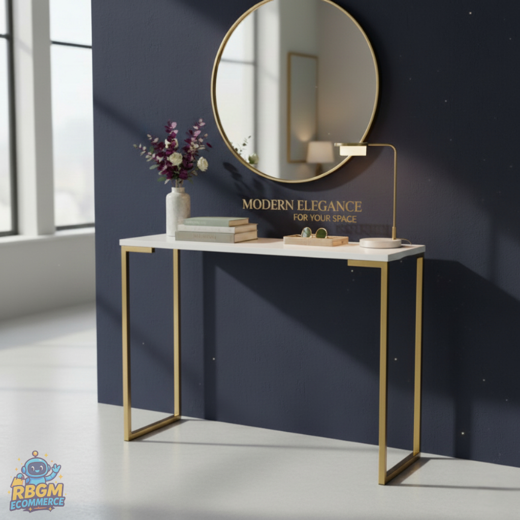 Aparador Mesa Escritório Industrial 90cm Dourado e Branco | Versátil Escrivaninha e Cantinho do Café