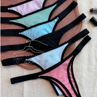 Kit 5 Calcinhas Tanga Caneladas em Tiras Bicolor Fio Dental Lingerie Confort Basico Moda Feminina em Oferta na Shopee