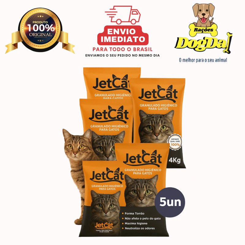 Areia JetCat Granulado Premium Fardo 5 Unidades de 4kg – Máxima Higiene e Controle de Odores