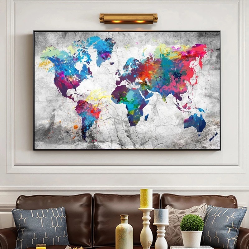 Quadro decorativo mapa mundi colorido américa do sul tela canvas