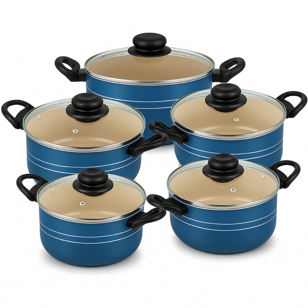 Jogo 5 Caçarolas Antiaderente com tampas de vidro, selecione a cor desejada em Oferta na Shopee