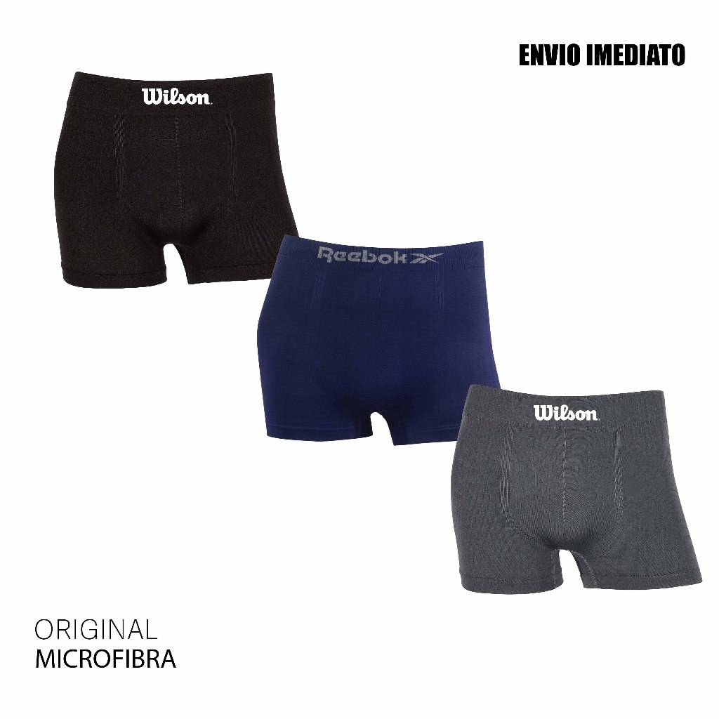 Kit 3 cuecas boxer microfibra Original marca Wilson e Reebok