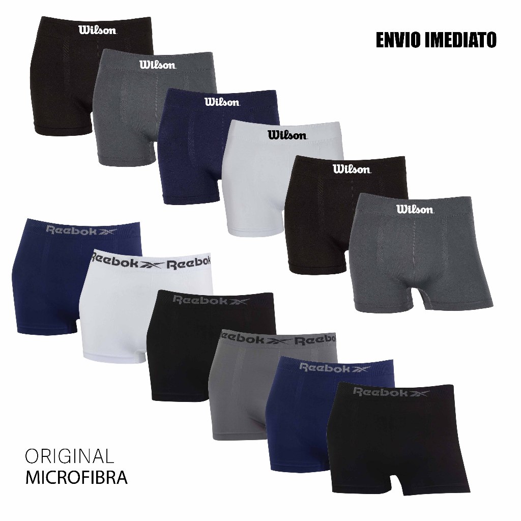 Kit 6 ou 12 cuecas boxer microfibra Original marca Wilson e Reebok