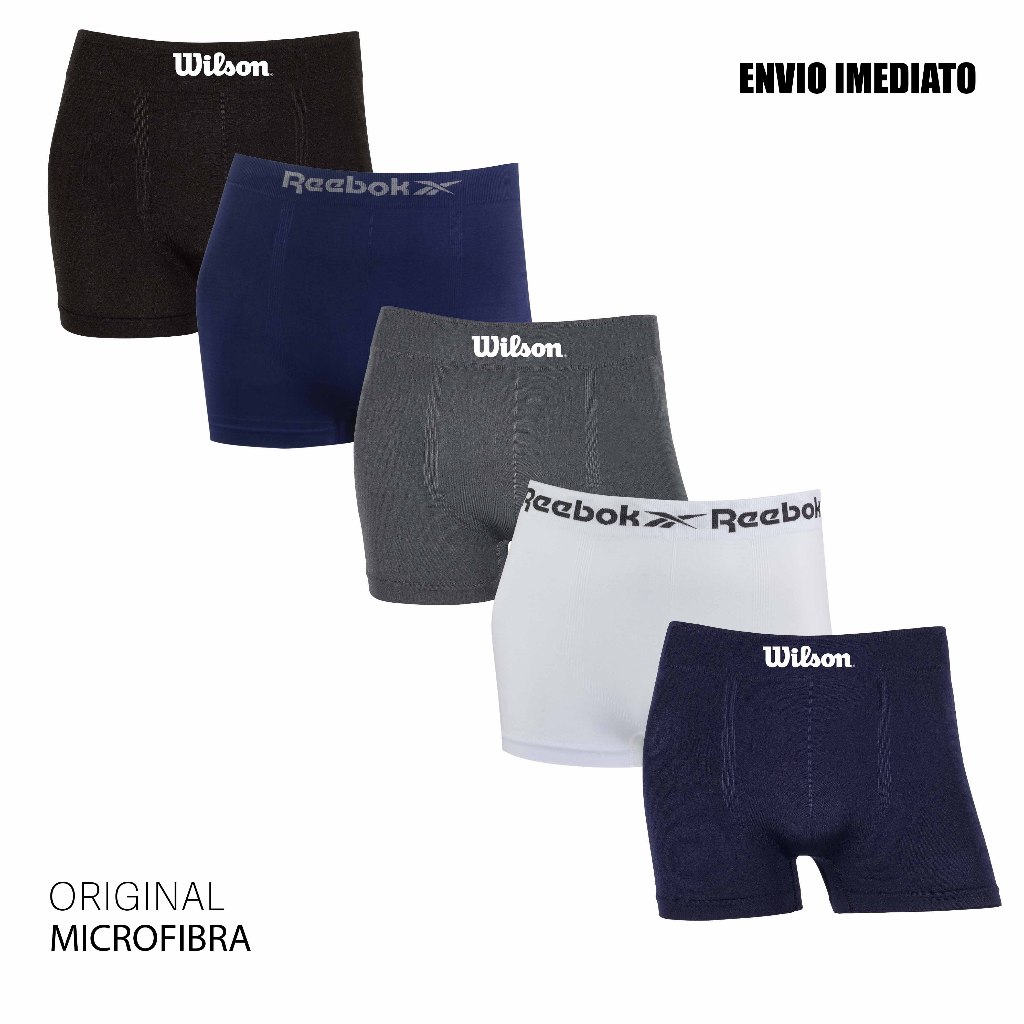 Kit 5 cuecas boxer microfibra Original marca Wilson e Reebok