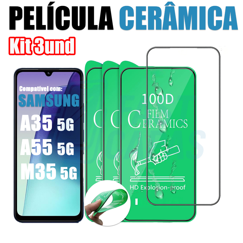 Kit 3 Película Cerâmica Samsung Galaxy A35 A55 M35 5G Não Quebra Hidrogel 9D 3D 